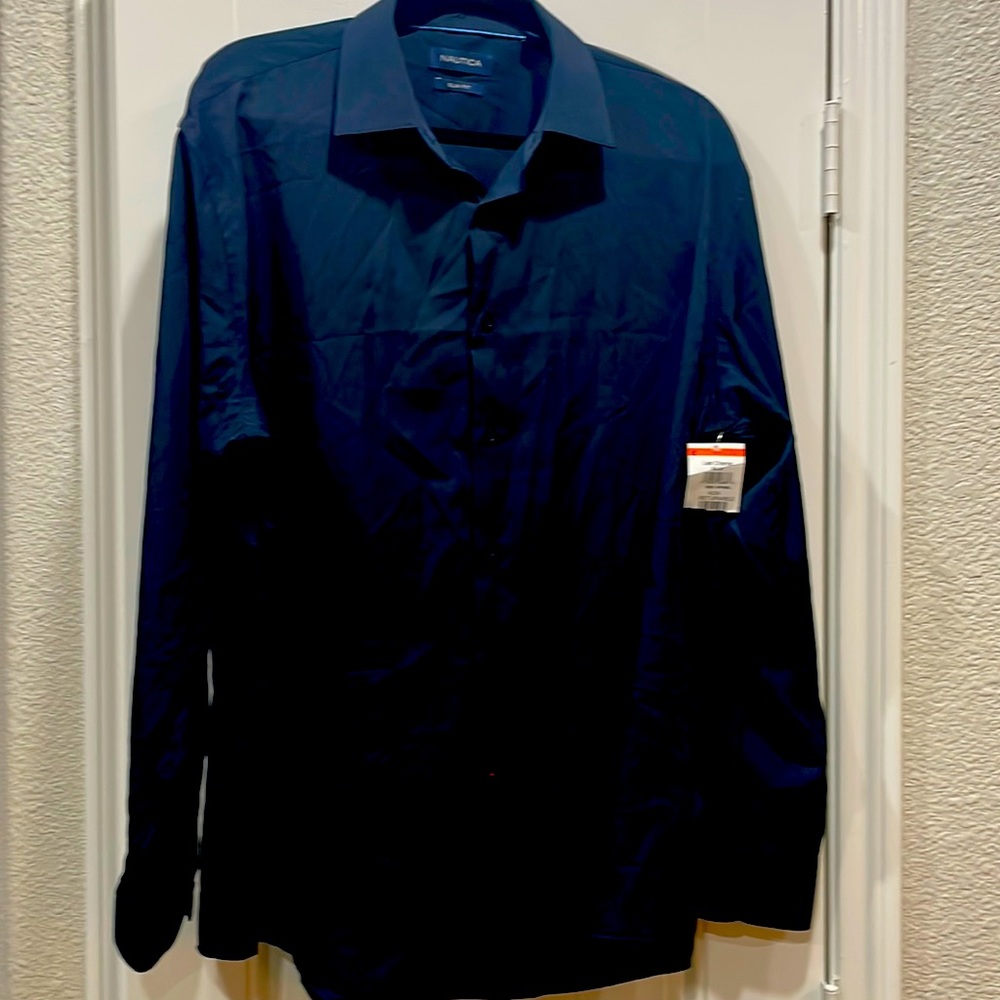 Brand new nautical navy blue slim fit navy blue dress shirt.